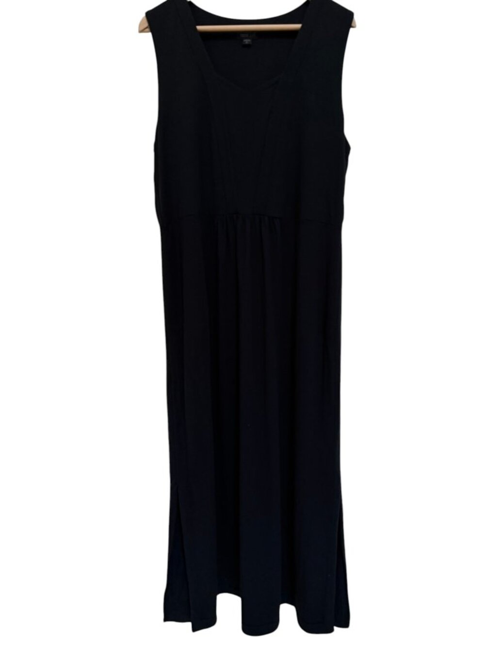 J.Jill Wearever V-Neck Empire Waist Slit Knit Stretch Maxi Dress Black XL Tall